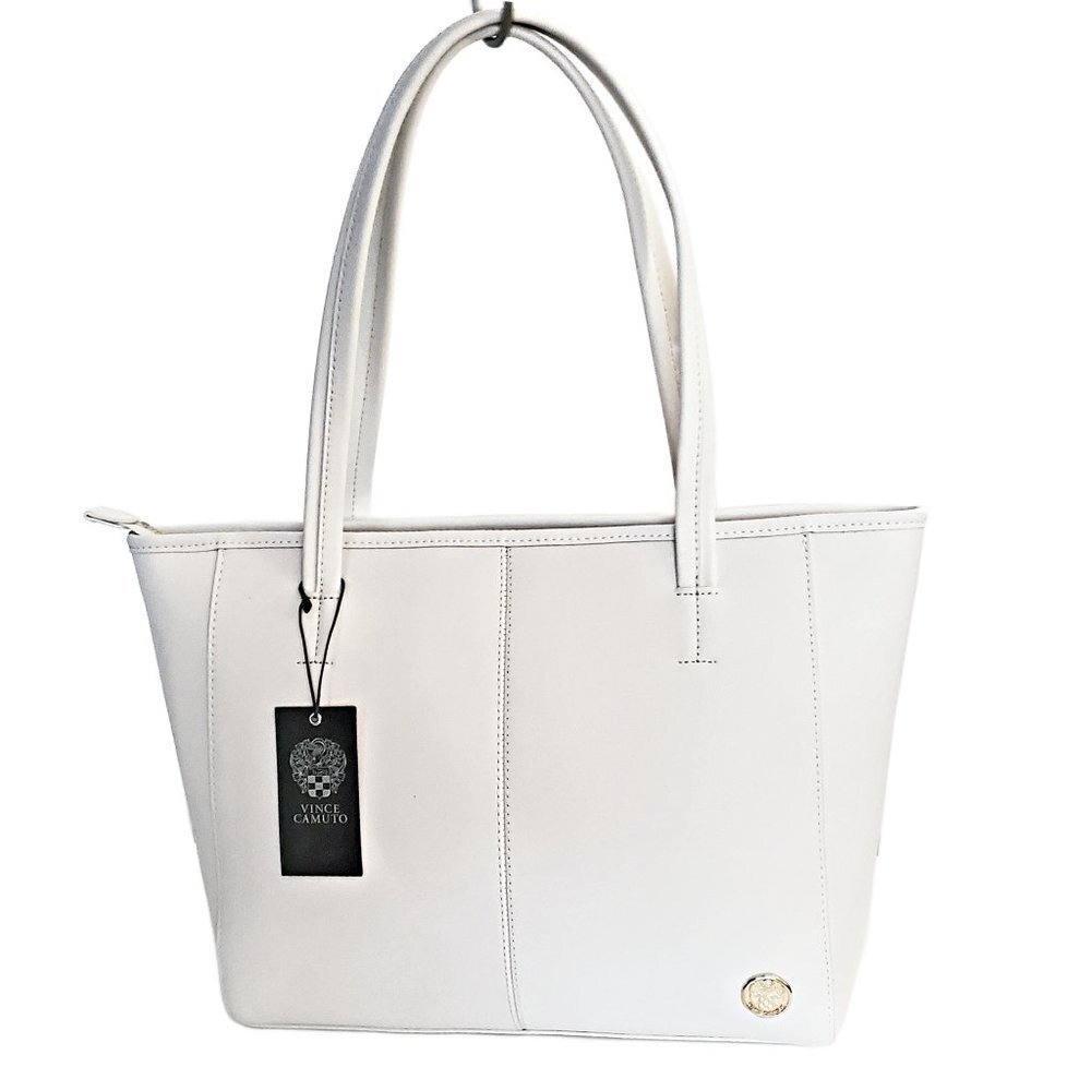 Vince Camuto White Leather Zip-Top Tote